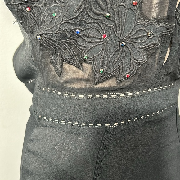 Vintage Cleobella Black Chiffon Open Back Elegant Embroidered Asymmetrical Dress - Picture 16 of 17